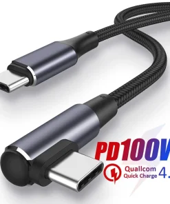 100W PD Fast Charging Line USB C to USB Type C Cable Quick Charge 4.0 Right Angle Wire 90 Degree Data Cable For MacBook Pro